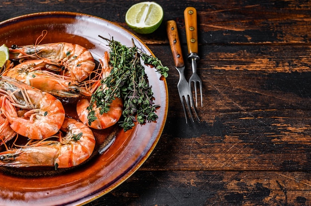 Roasted giant tiger shrimps on a plate