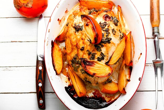 Roasted or grilled chicken breast with persimmon