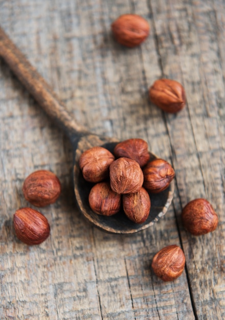 Roasted hazelnuts on a table