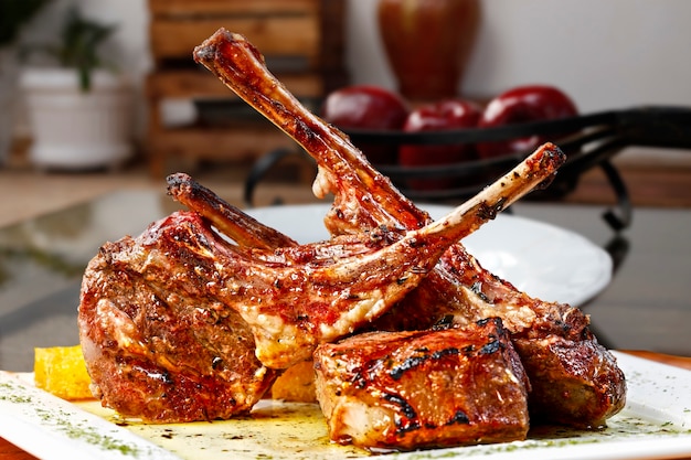 Roasted lamb chop, delicious lamb ribs roasted on the grill