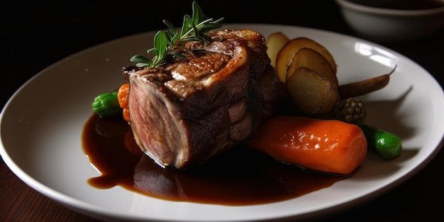 Piatto di agnello arrostito con guarnizione di verdure