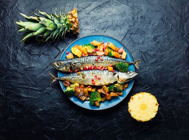 Roasted mackerel fish, seafood