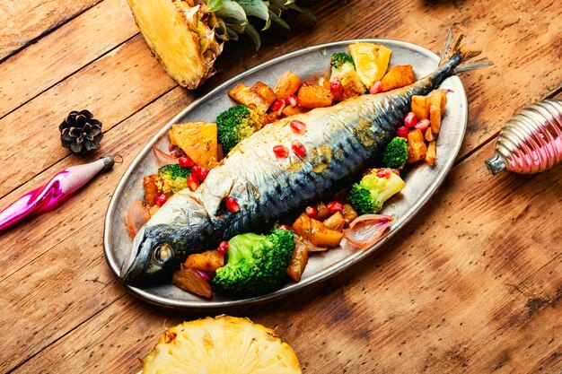 Roasted mackerel fish, seafood