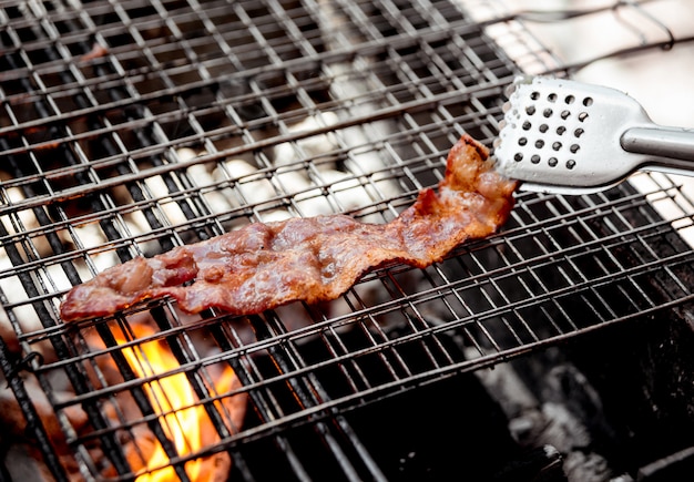 Roasted meat on the grill.