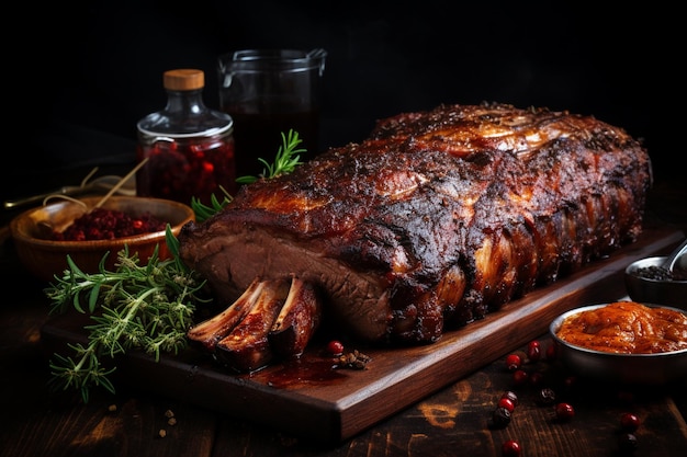 Roasted meat piece on cutting desk