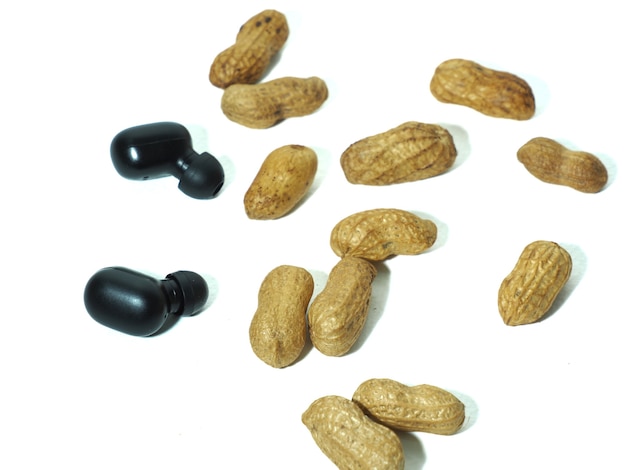 Roasted peanuts for eating in white background