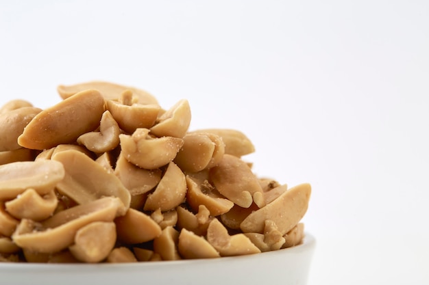 Roasted peanuts and salt in a bowl