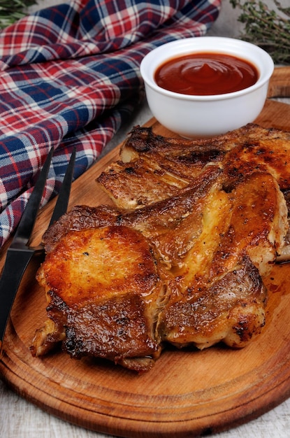 Roasted pork chop steak