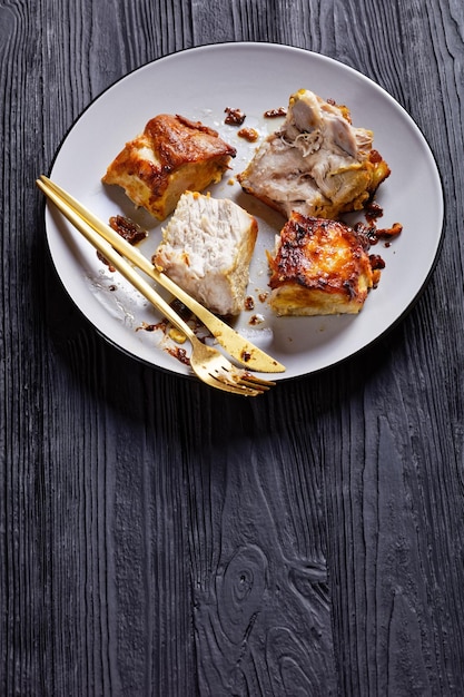 Roasted pork loin chopped into pieces closeup