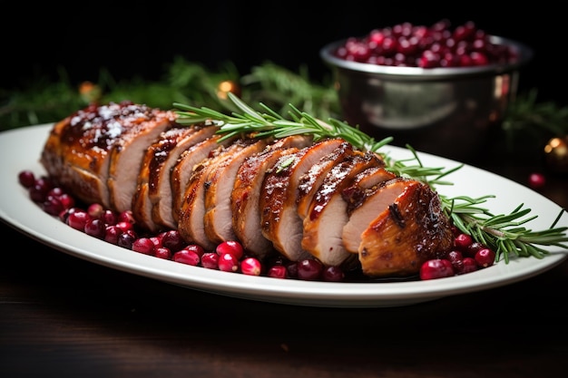 Roasted pork loin with cranberry and rosemary