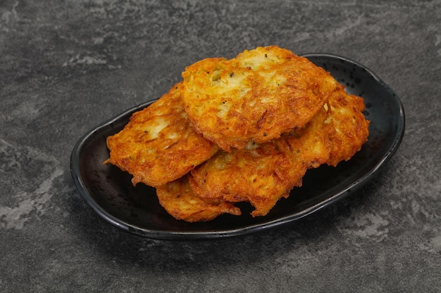 Roasted potato pancakes in the bowl