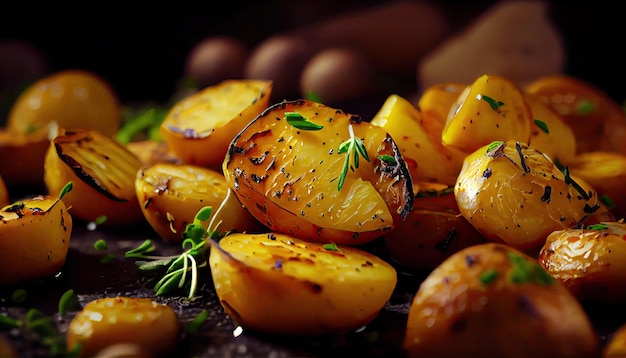 Roasted potatoes tasty food background with Generative AI Technology