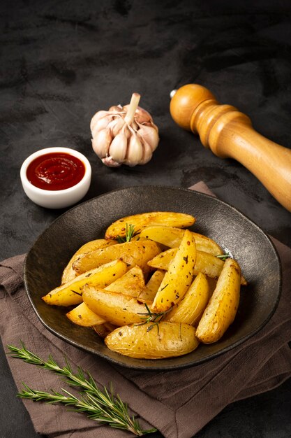 Фото Жареный картофель с розмарином на тарелке