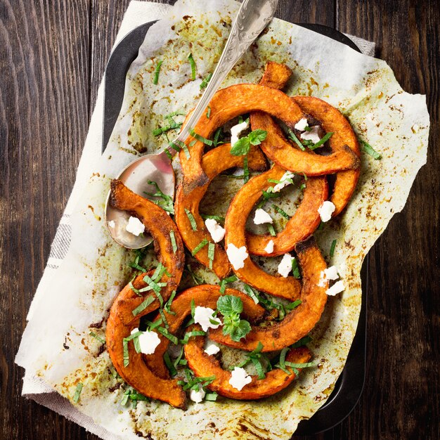 Roasted pumpkin with addition aromatic herbs