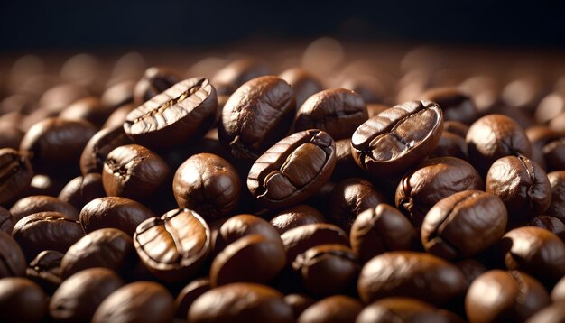 Обжаренные богатые и ароматные кофейные зерна Фон Близкий взгляд на текстуру свежих кофейных зернов