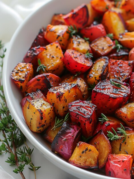 Roasted Root Vegetables on White Backdrop with Soft Lighting Generative AI