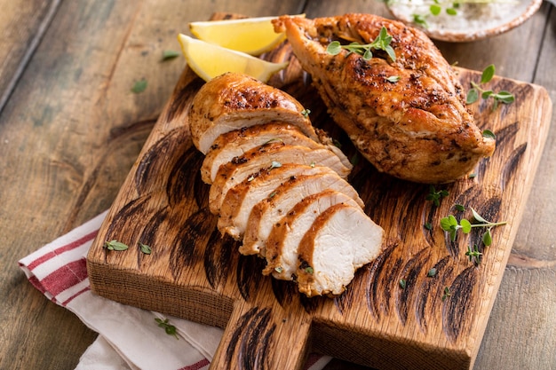 Photo roasted or seared chicken breast with herbs