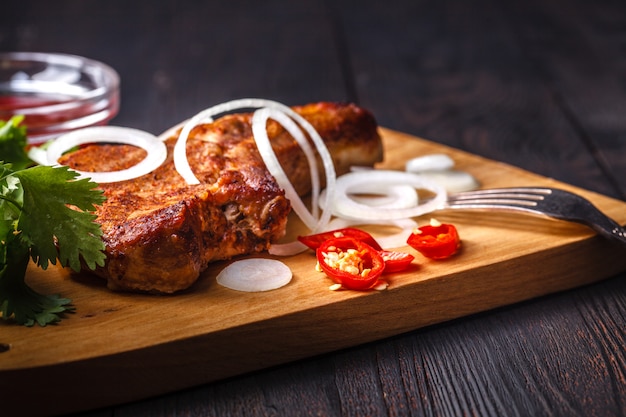 Roasted sliced barbecue pork ribs