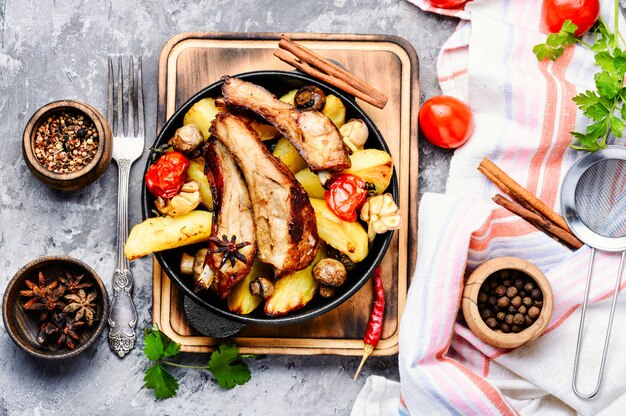 Roasted sliced barbecue pork ribs