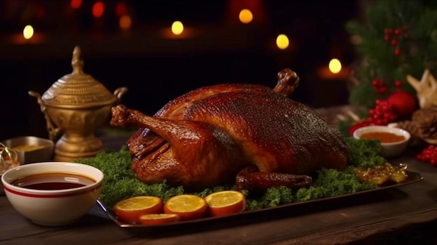 Roasted Stuffed Christmas Peking Een opvallende illustratie gemaakt met behulp van generatieve AI-tools