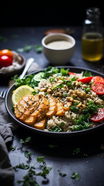 Roasted Sweet Potatoes with Black Rice and Kale Salad