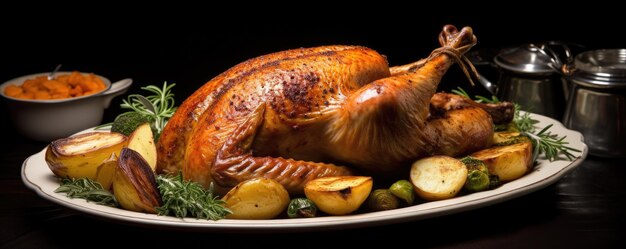 Roasted Thanksgiving Day Turkey with all the side dishes on plate Generative ai