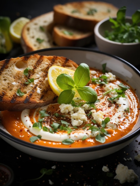 Roasted tomato soup in bowls