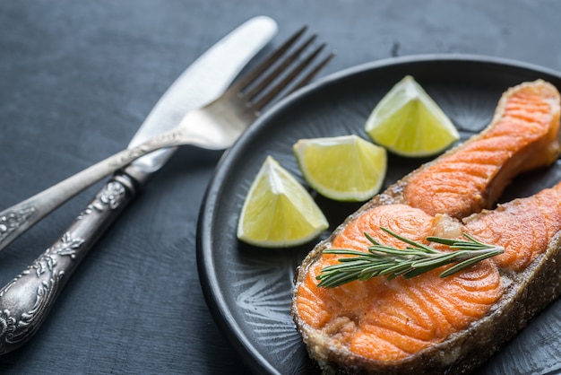 Roasted trout steak with fresh rosemary