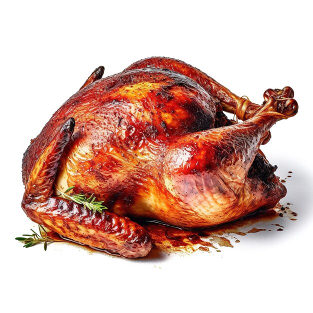 Roasted turkey isolated on white shallow focus