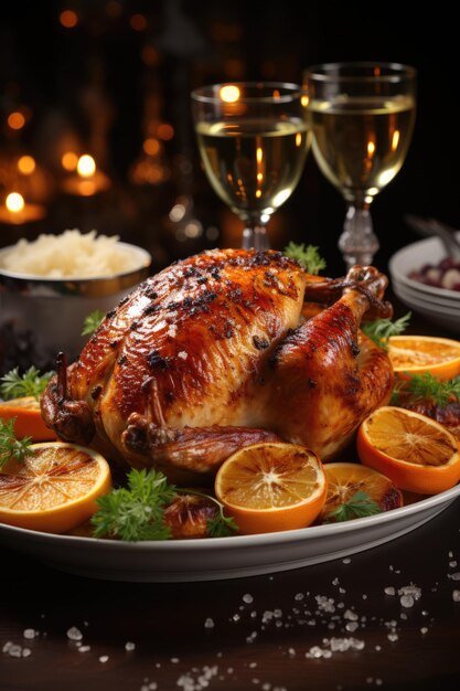Жареная индейка на тарелке традиционная праздничная еда на Рождество или День Благодарения