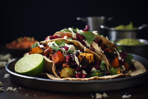 Roasted Vegetable Tacos with Avocado Lime Crema