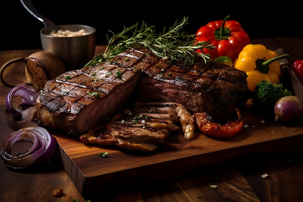 Roasted Vegetables and Rack of Rib Steak