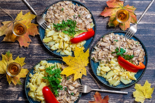 Roasted wild porcini mushrooms and fried potatoes