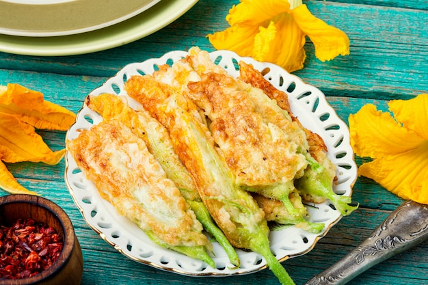 Roasted zucchini flowers