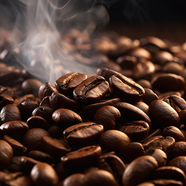 roasting brown coffee beans smoke rising