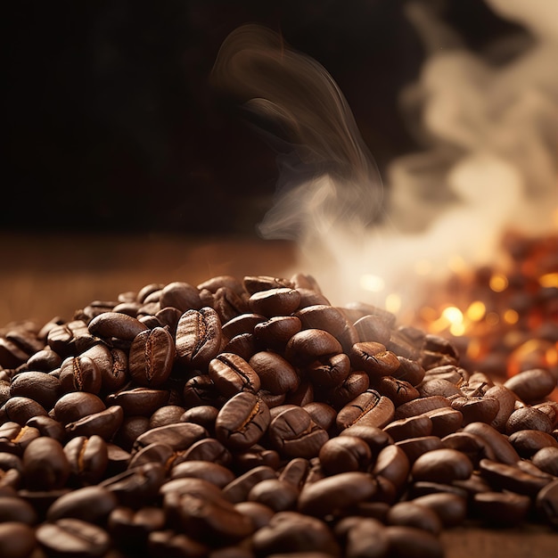 roasting brown coffee beans smoke rising