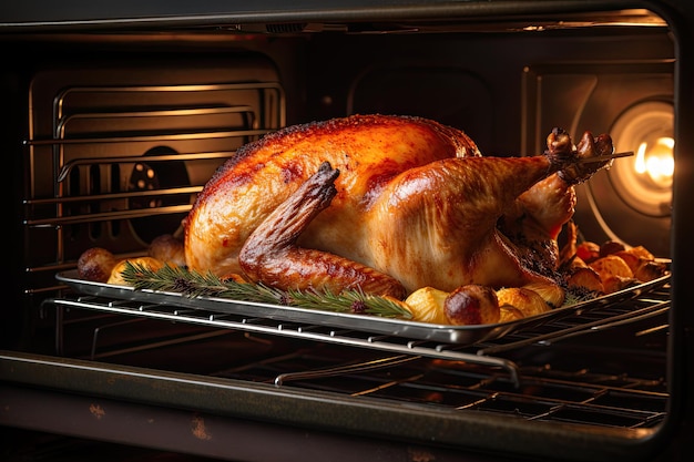 Roasting Turkey in the Oven for Holiday Dinner