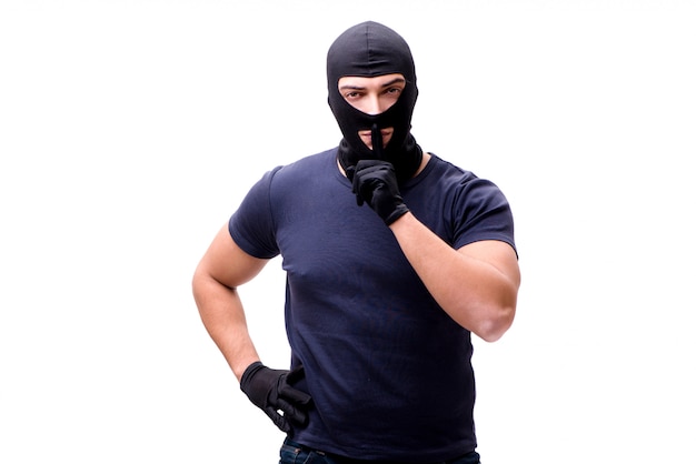 Robber wearing balaclava isolated on white