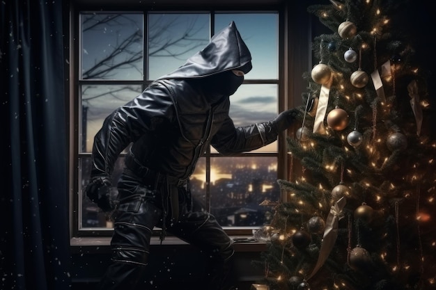 Robber zwarte masker xmas boom misdaad gevaar genereren Ai