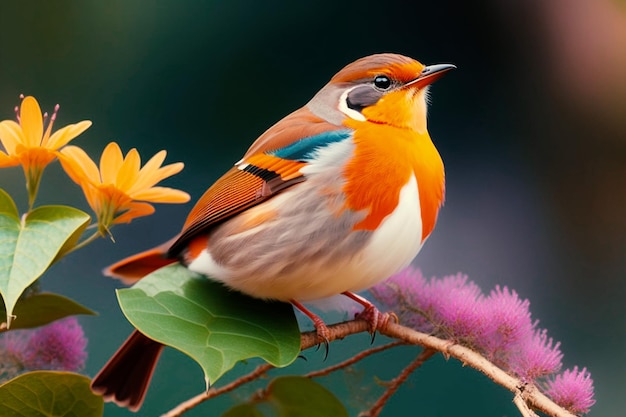 Robin bird Cute little spring birds with colorful feathers on a tree branch generative ai