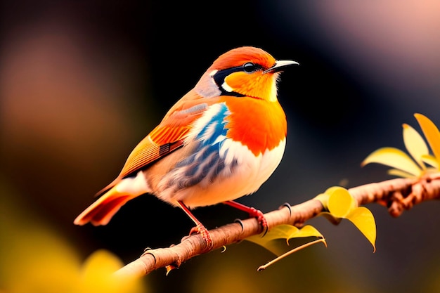 Robin bird Cute little spring birds with colorful feathers on a tree branch generative ai