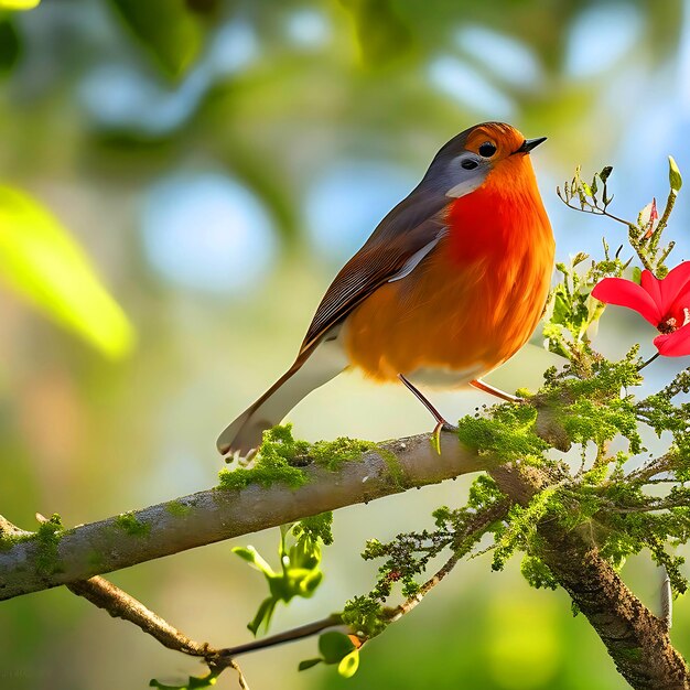 ロビン鳥が木の枝に座っています。