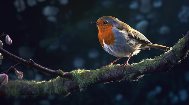 Robin Erithacus rubecula standing on a branch Generative AI