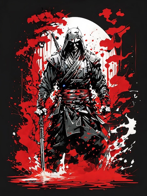 Robinhood tshirt design vector design silhouetted flowing movement rendered in a Chinese brush
