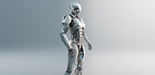 Robot ai and cyborg isolated on studio background robotics and technology abstract with mockup space