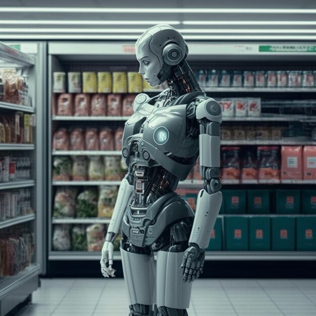 Foto robot ai in supermarkt