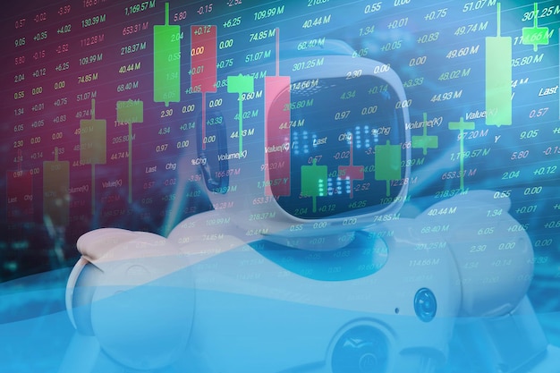 Foto robot ai con grafico commerciale mercato azionario grafico trading analisi investimento finanziario borsa grafico grafico commerciante mercato azionario analisi tecnologia digitale