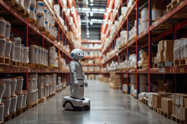 A robot aiding a warehouse worker in efficient inventory management streamlining logistics