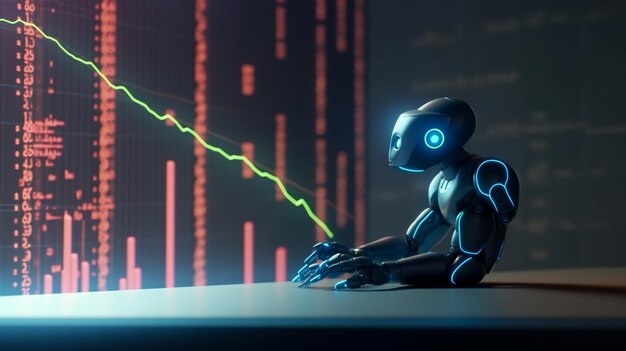 Robot Analysing Stock Market Graph for Business Growth and Artificial Intelligence Investment