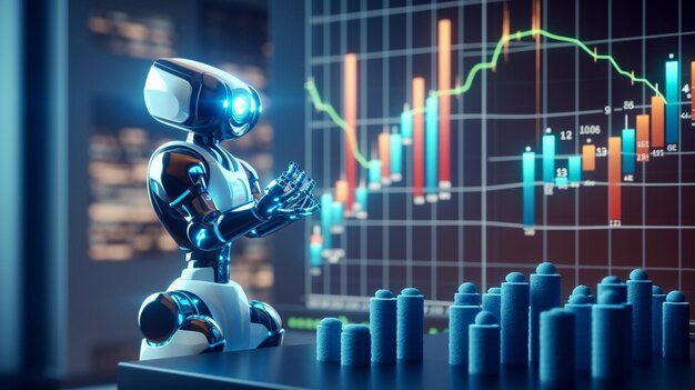 Robot Analysing Stock Market Graph for Business Growth and Artificial Intelligence Investment